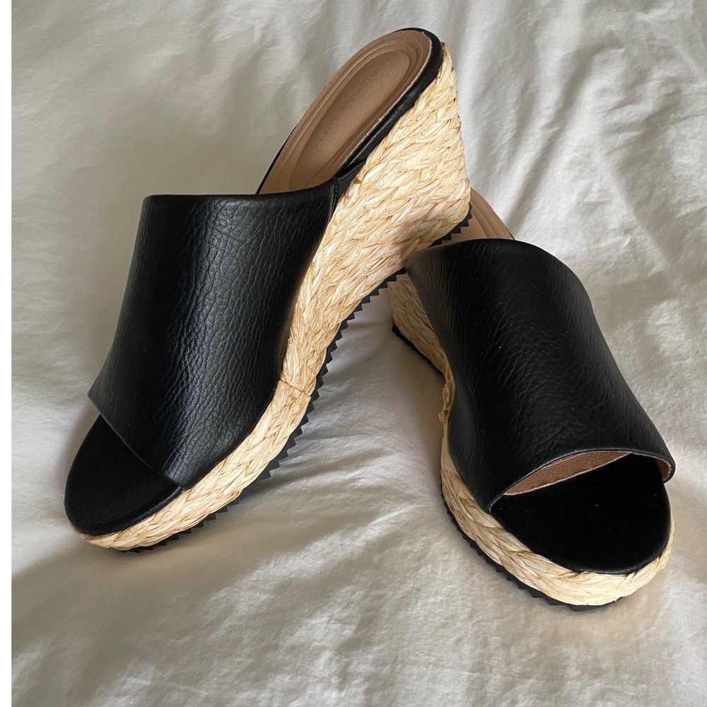 Adrienne Vittadini Wedge Sandals Women 9 Black New Never Worn Espadrille Slide
